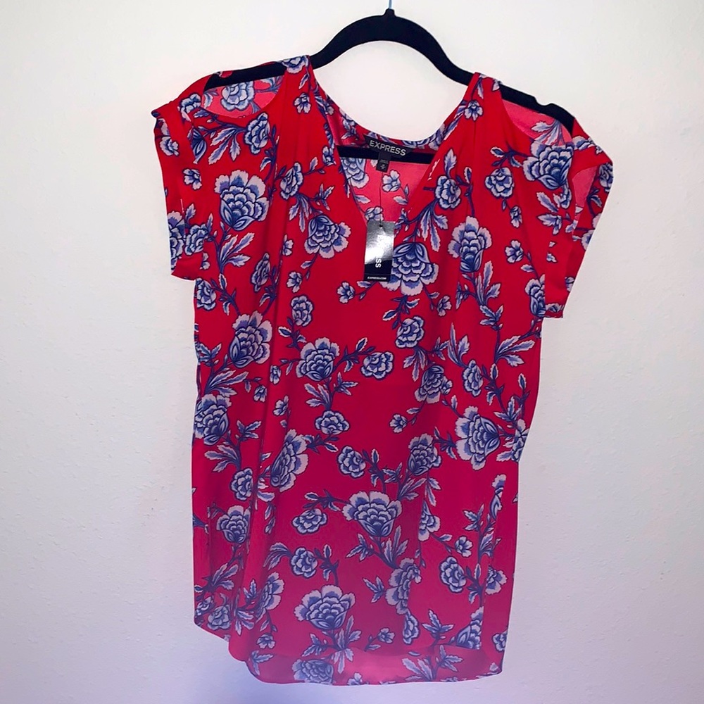 Red with Blue and White Blouse